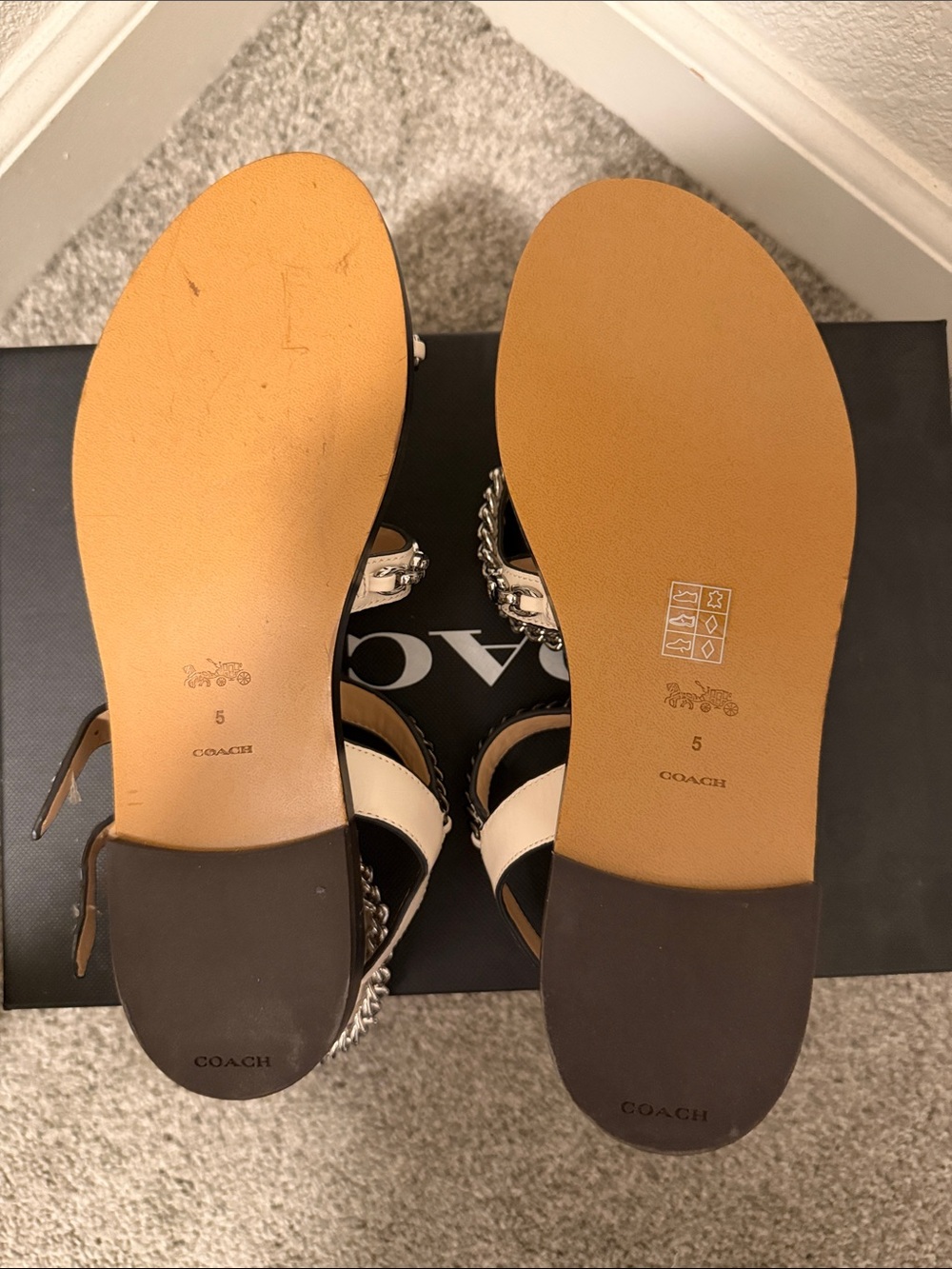 Coach Cream Leather Multi-Chain Flat Sandals - Picture 5 of 6